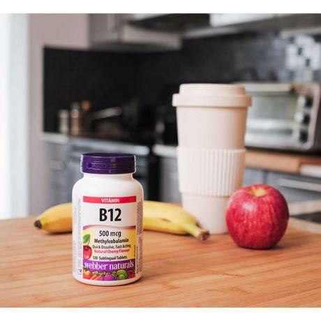 Webber Naturals® Vitamin B12 Methylcobalamin, Natural Cherry Flavour, 500 mcg - Zecoya