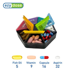 EZY DOSE Weekly Pill Organizer and Planner, Travel Pill Planner, 7-Sided, Rainbow Colors