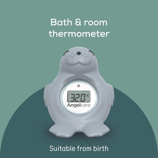 Angelcare Bath and Room Thermometer - Happy Seal, Grey, One Size