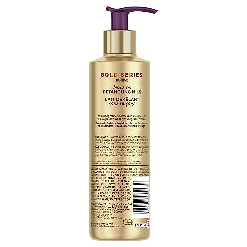 Pantene Gold Series Sulfate-Free Leave-On Detangling Milk Treatment With Argan Oil for Curly, Coily Hair, 225 Milliliters