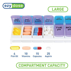 Ezy Dose Weekly AM/PM Travel Pill Organizer and Planner │ Removable AM/PM Compartments │ Great for Travel (Large)