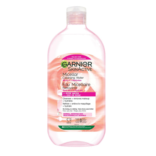 Garnier Micellar Cleansing Water, All-In-One Hydrating Makeup Remover, Face Cleanser With Rose Water & Glycerin, Hypoallergenic, Sensitive to Dry Skin, 700ml