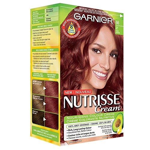 Garnier Nutrisse Cream, Permanent Hair Colour, 66 True Red, 100% Grey Coverage, Nourished Hair Enriched With Avocado Oil, 1 Application