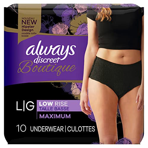 Always Discreet Boutique, Incontinence & Postpartum Underwear For Women, Maximum Protection, Large, 10 Count