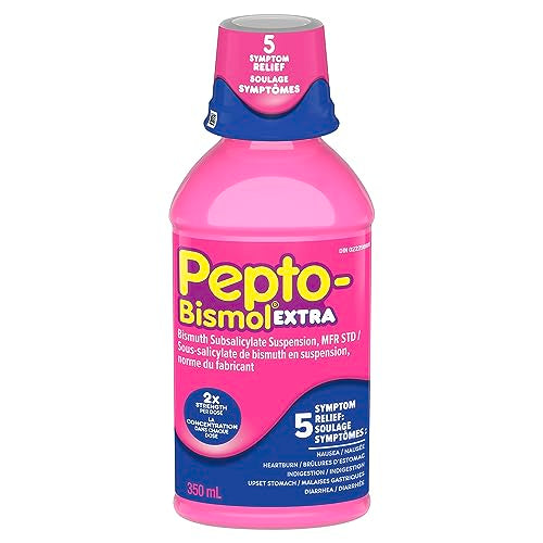Pepto Bismol Extra Strength Liquid, 2X Concentrated Formula, Upset Stomach Relief, Diahrrhea Relief, Heartburn, Nausea, Indigestion, Upset Stomach, Original Flavour, 12oz /350mL