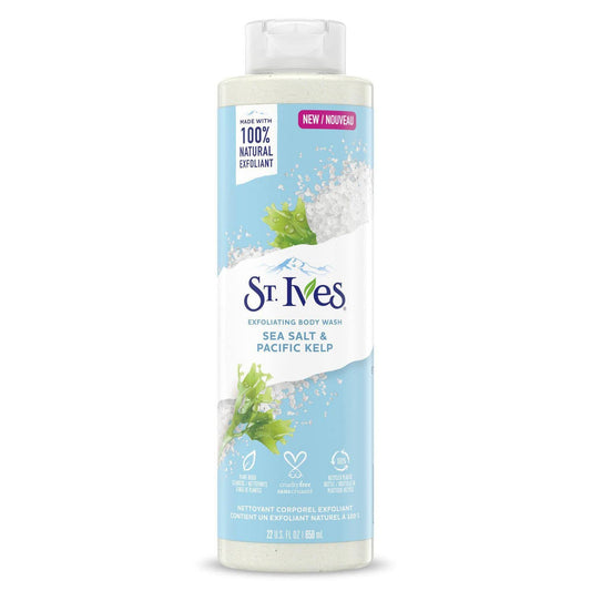 St. Ives Exfoliating Body Wash for sensitive skin Sea Salt & Pacific Kelp Made with 100% Natural Exfoliant 650 ml