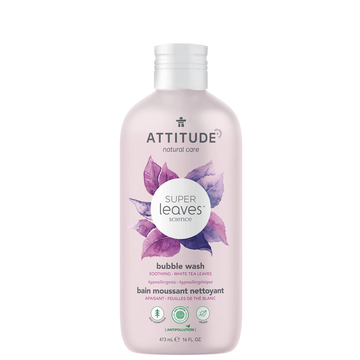 ATTITUDE Bubble Bath, EWG Verified, Plant & Mineral-Based Ingredients, Dermatologist-Tested, Vegan & Cruelty-Free Body Care Products, White Tea Leaves, 473 ml