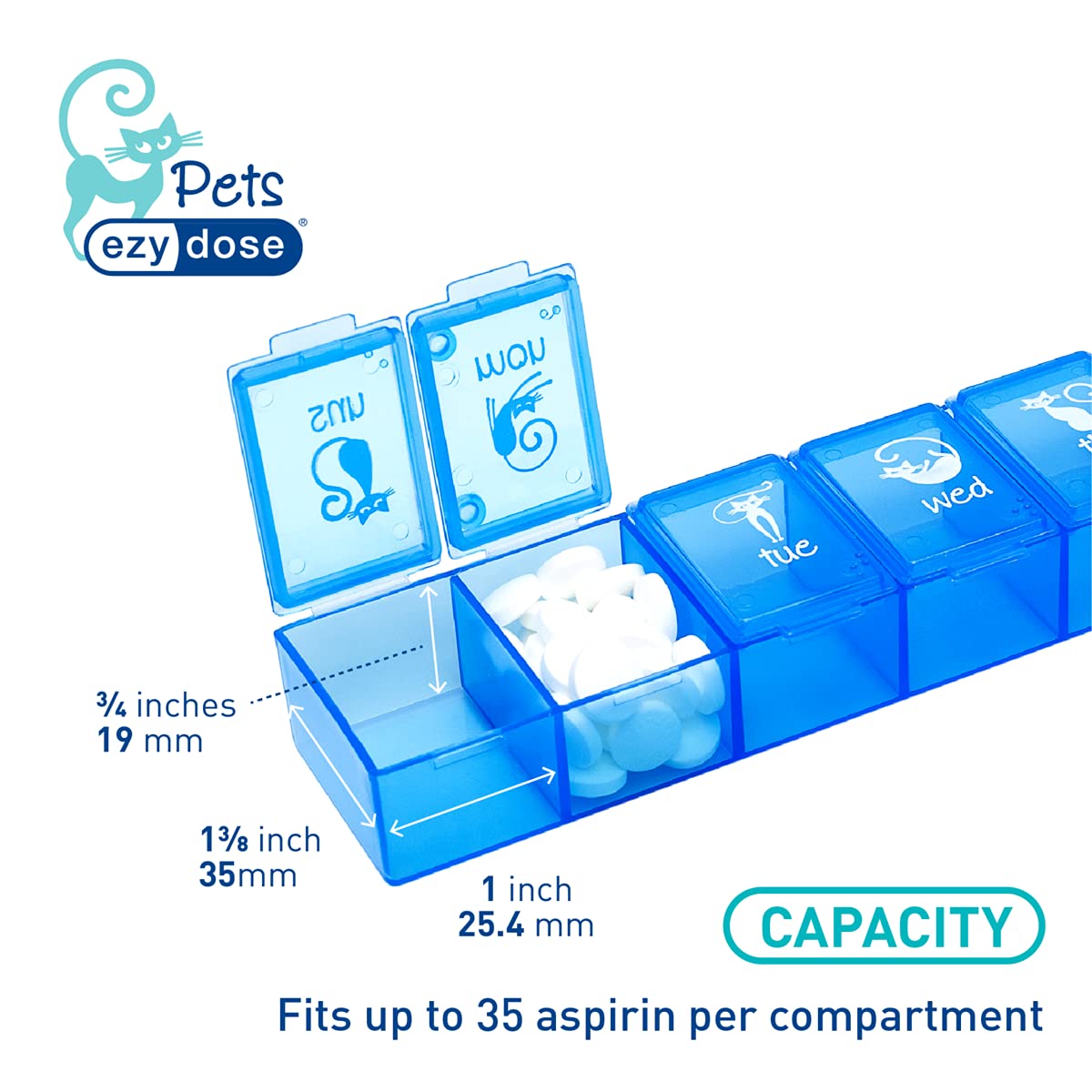 EZY DOSE Pets Weekly (7-Day) Pill Organizer, Vitamin and Medicine Box for Dogs, X-Large Compartments, Blue Lids