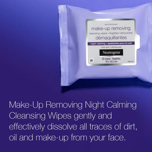 Neutrogena Night Calming Face Wipes, Ultra Soft Makeup Wipes, 25 Count