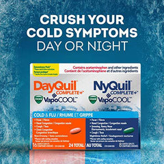 Vicks DayQuil Complete Plus VapoCOOL Cold and Flu Medicine, Cough Suppressant, Nasal Congestion, Non-Drowsy Multi-Symptom Relief, 24 Caplets