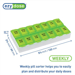 Ezy Dose Weekly (7-Day) AM/PM Pill Organizer, Vitamin and Medicine Box, Medium Compartments, 2 Times a Day, Green