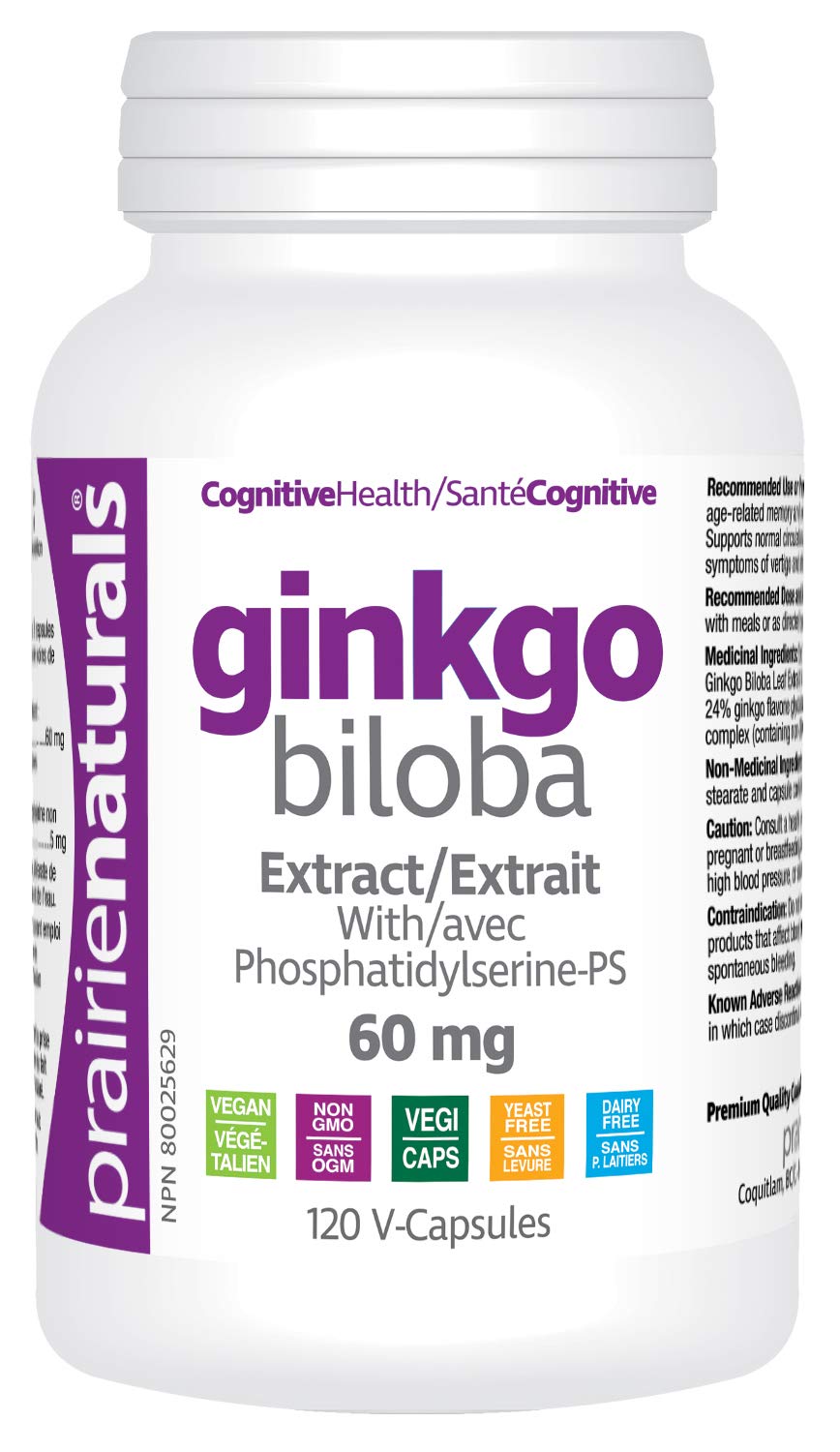 Prairie Naturals Ginkgo biloba extract 60mg with phosphatidylserine vcaps, 120 Count