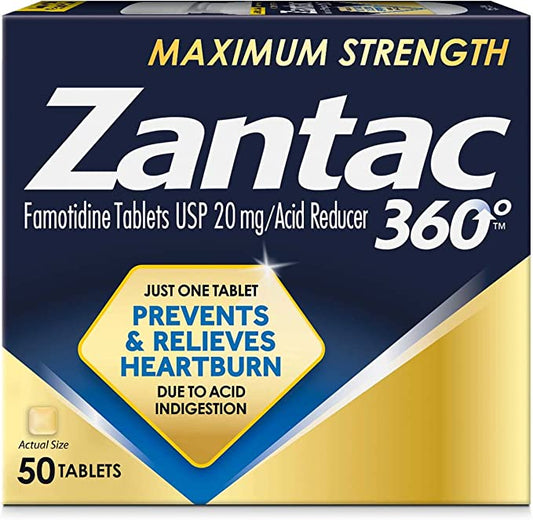 Zantac 360 Maximum Strength Tablets, 50 Count, Heartburn Prevention and Relief, 20 mg Tablets