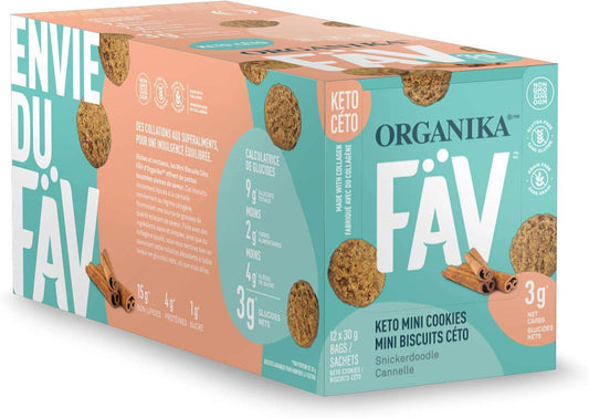 Organika Fav Keto Mini Cookies - Snickerdoodle † 30 G X 12 Sachets