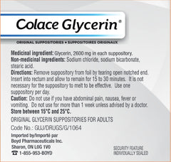 Colace Glycerin Suppositories - Adult | Gentle Fast Acting Relief of Occasional Constipation | 12 Count