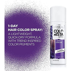L'Oreal Paris Colorista Sprays Temporary Hair Color, 200 Purple, One-day Color, Hair Dye, 57g