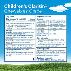 Children's Claritin 24 Hour Non-Drowsy Allergy Grape Chewable Tablet, 5mg, 30Ct