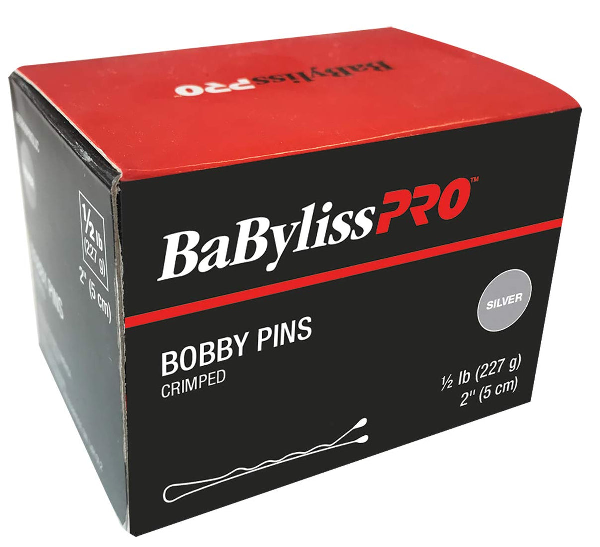 BaBylissPRO 2 Inch Crimped Bobby Pins, Half Pound Box in Silver