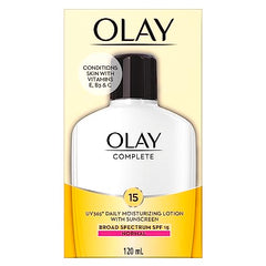 Olay Complete Face Lotion, Face Moisturizer | Vitamins E, Vitamin B3, Niacinamide & Vitamin C with Sunscreen SPF 15, UV 365, Suitable for Normal Skin Types, 120 mL