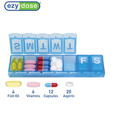 EZY DOSE Weekly (7-Day) Pill, Medicine, Vitamin Organizer Box, Large Locking Compartments to Secure Prescription Medication and Prevent Accidental Spilling, Blue