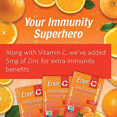 Ener-C Orange Multivitamin Drink Mix, 1000mg Vitamin C, Non-GMO, Vegan, Real Fruit Juice Powders, Natural Immunity Support, Electrolytes, Gluten Free, 1-Pack of 30 Orange