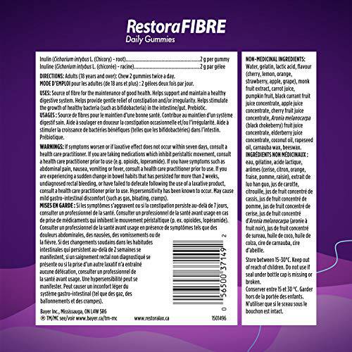 RestoraFIBRE Daily Prebiotic Fibre Gummies - Fibre Supplements For Men And Women, Naturally Sourced Inulin, Promotes Regularity And supports Healthy Digestive system, Gentle Constipation Relief For Adults, 90 Count