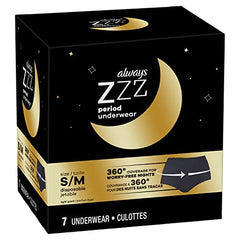Always, ZZZs Overnight Disposable Period Underwear For Women, Small/Medium, Black, Light Scent, Disposable, 7 Count