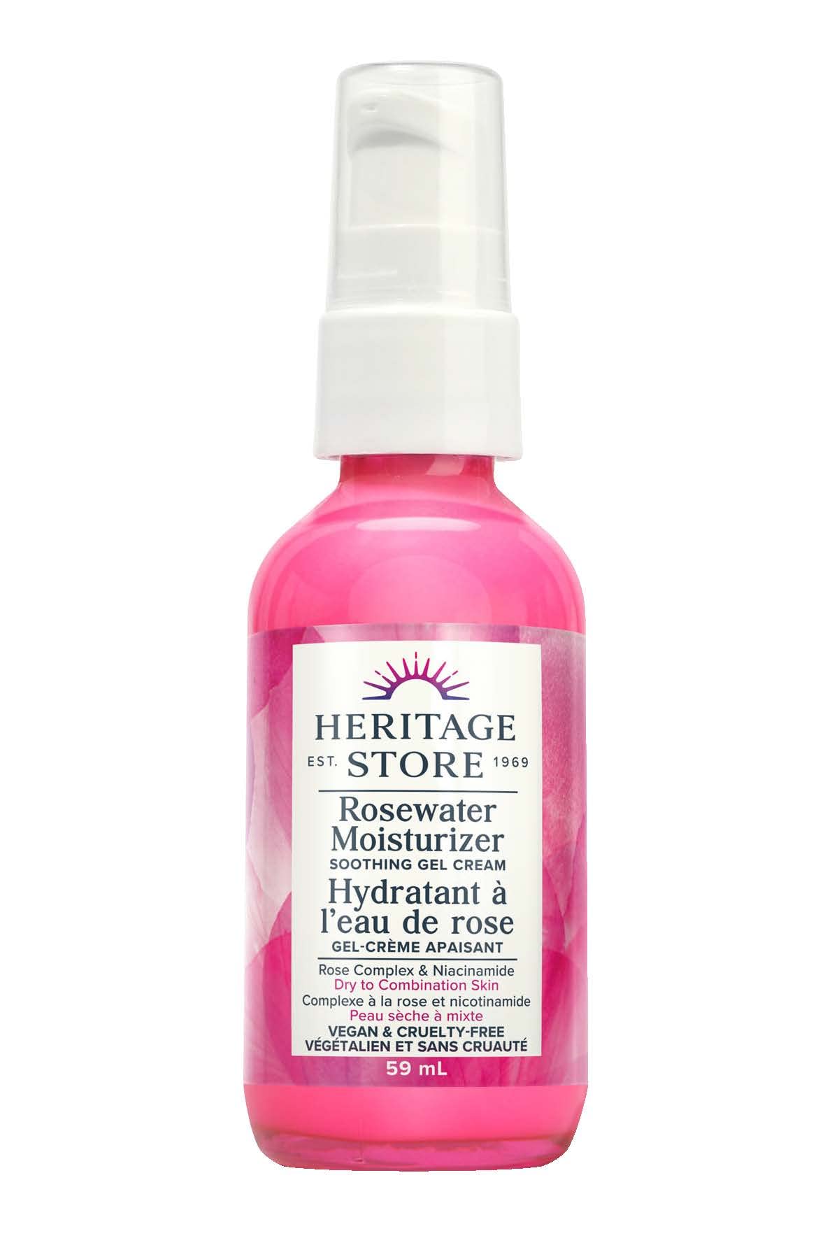 Heritage Store - Rosewater Moisturizer | Soothing Gel Cream | Rose Complex and Niacinamide | Vegan & Cruelty Free | Dry to Combination Skin Type | 59ml, Clear