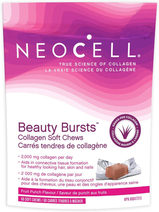 NeoCell Beauty Bursts Collagen Soft Chews, Supports Healthy Looking Hair, Skin and Nails, Source of Antioxidants, 60 chews(Packaging May Vary)