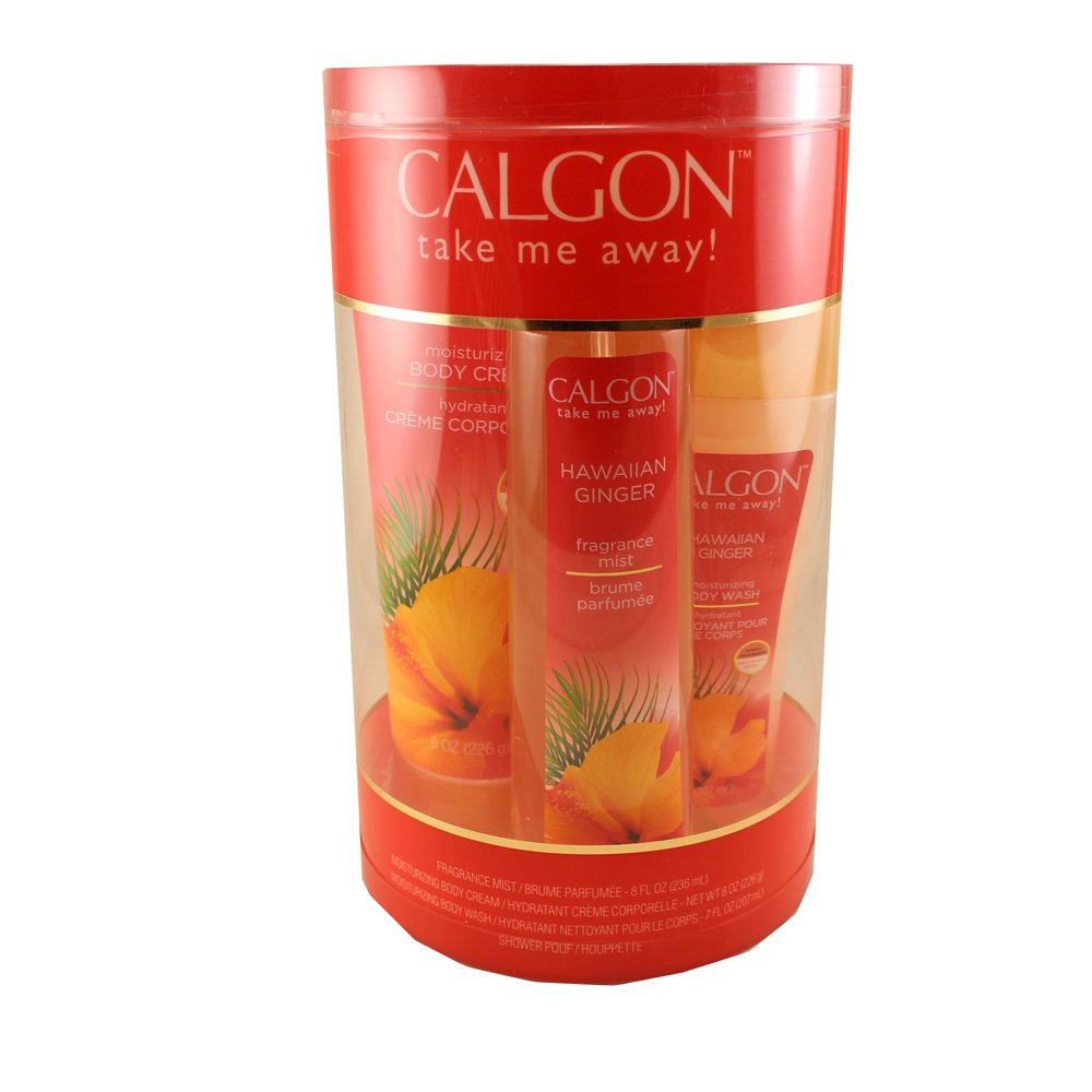 Calgon Hawaiian Ginger 4 Pc. Gift Set (Body Mist 8 Oz + Body Cream 8 Oz + Body Wash 7 Oz + Shower Pouf) for Women By 1 Pounds (HAW20)