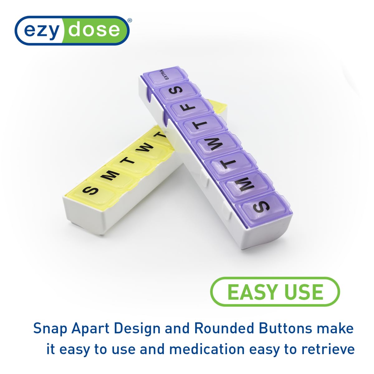 EZY DOSE Weekly (14-Day) Pill Organizer, Vitamin and Medicine Box, Large Snap Compartments, Color May Vary