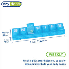 EZY DOSE Weekly (7-Day) Pill, Medicine, Vitamin Organizer Box, Large Locking Compartments to Secure Prescription Medication and Prevent Accidental Spilling, Blue