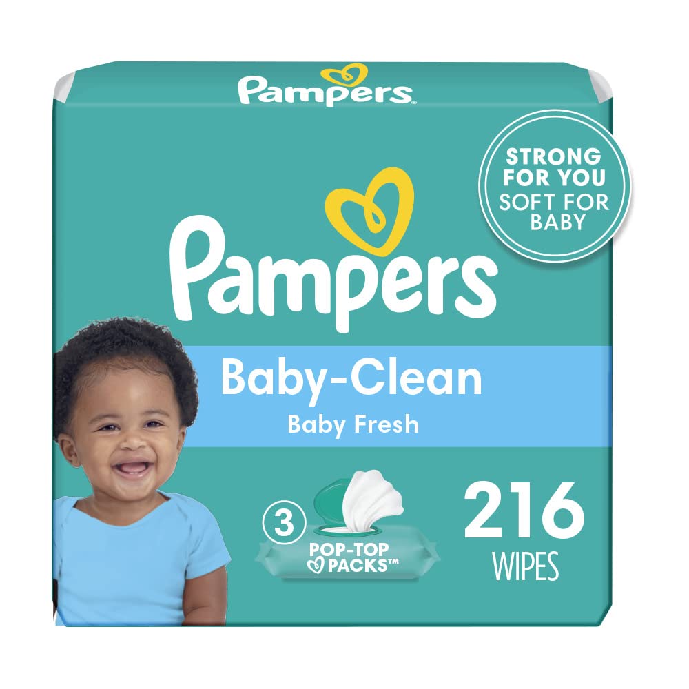 Pampers Baby Wipes, Complete Clean Baby Fresh Scented 3X Pop-Top Packs 216 Count