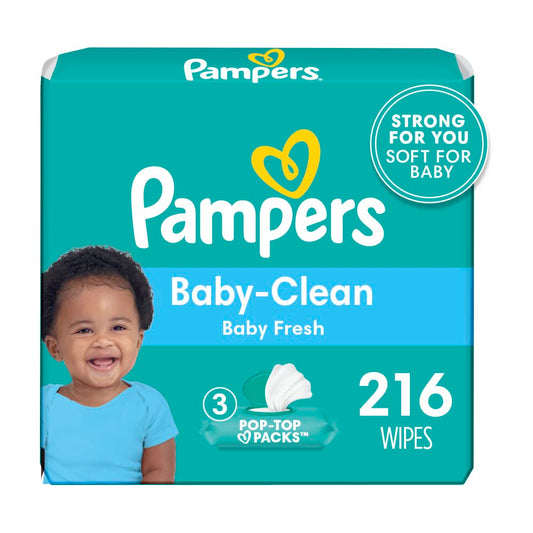 Pampers Baby Wipes, Complete Clean Baby Fresh Scented 3X Pop-Top Packs 216 Count