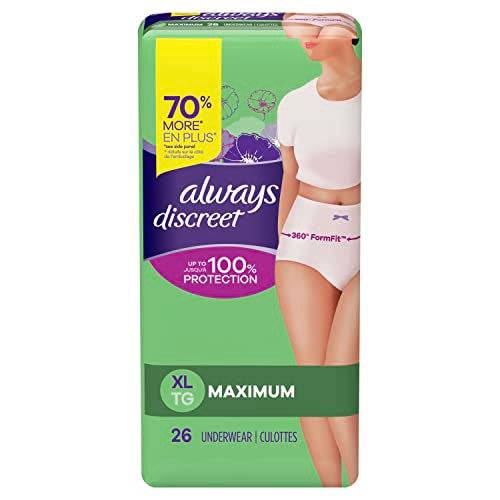 Always Discreet, Incontinence & Postpartum Underwear For Women, Maximum Protection, X-Large, 26 Count