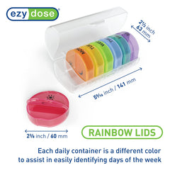 EZY DOSE Weekly (7-Day) Pill Organizer, Vitamin and Medicine Box, Large Pop-out Compartments, 2 Times a Day, Rainbow Colors