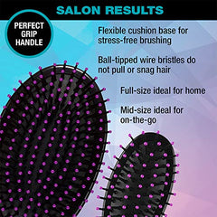 Conair Salon Results Hairbrush, 1 Travel Hairbrush and 1 Full-Sized Brush Included, Hairbrushes for Women and Men, Color May Vary, 2 Pack