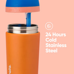 Owala Kids Flip Insulated Stainless-Steel Water Bottle with Straw and Locking Lid, 14-Ounce, Orange/Blue (Blue Citrus)