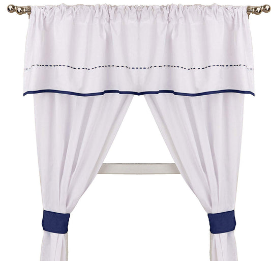 BabyDoll Unique Valance Curtain Set, Navy, 5 Piece