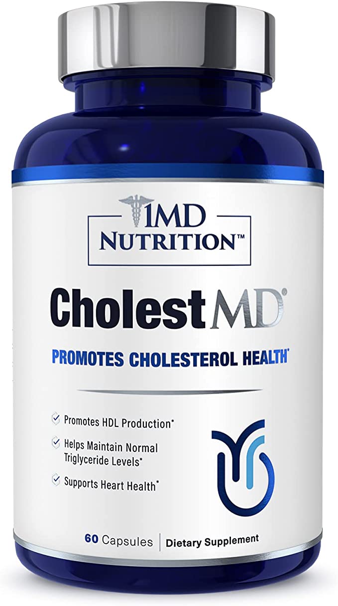 1MD Nutrition CholestMD Supports Healthy Cholesterol Levels Already in Normal Range, Promote Healthy Heart - Cholesterol Supplement w/ Olive Leaf Extract, Citrus Bergamot, Niacin, Garlic- 60 Capsules