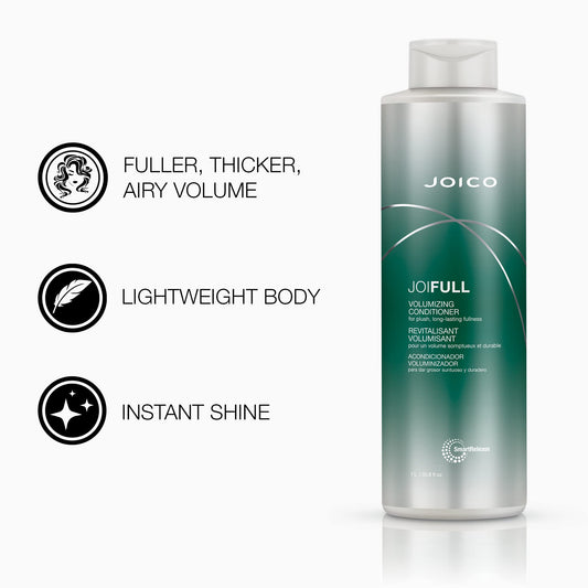 Joico JoiFULL Volumizing Conditioner, Hair Thickening, Builds Volume, Anti Frizz, Cleansing and Detangles for Fine to Medium Hair