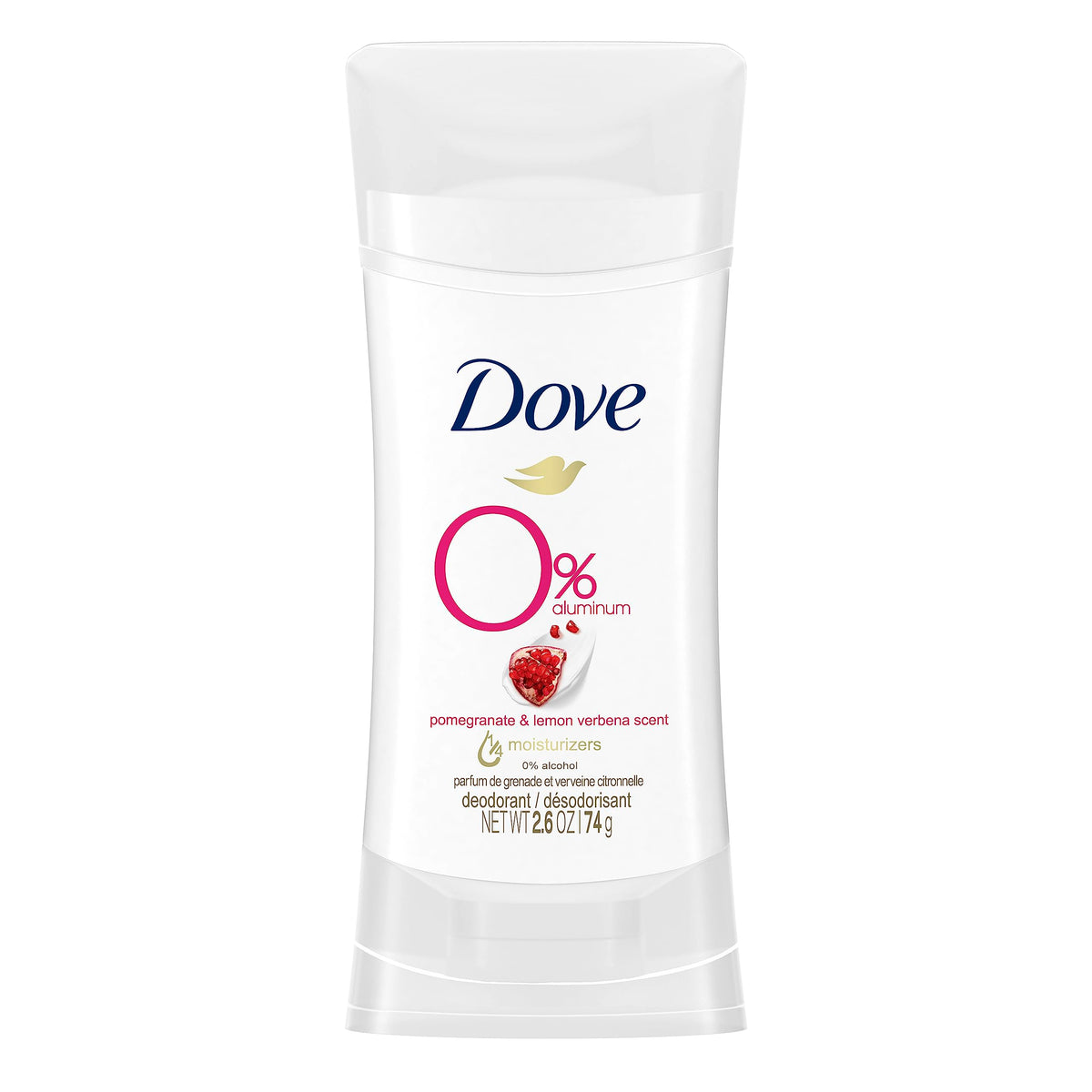 Dove 0% Aluminum Deodorant Stick Non-irritating Deodorant for Underarm Care Pomegranate and Lemon Verbena Kindest Aluminum free Deodorant 2.6 oz