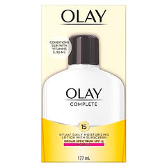 Olay Complete Face Lotion, Face Moisturizer | Vitamins E, Vitamin B3, Niacinamide & Vitamin C with Sunscren SPF 15, UV 365, Suitable for Normal Skin Types, 177 mL