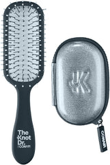 Conair The Knot Dr. Pro Mini Detangling Brush With Flexalite Bristles And Metallic Case For Women, Men All Hair Types-Lengths Wet To Dry (64427C), Silver