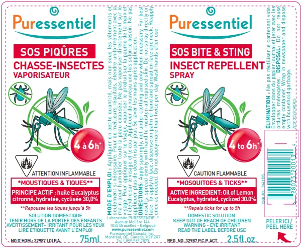 Puressentiel SOS Bite & Sting Insect Spray - 100% plant-based active ingredient - Proven efficacy - 75ml