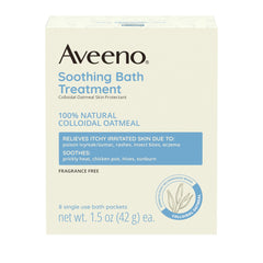 Aveeno Soothing Bath Treatment with 100% Natural Colloidal Oatmeal for Treatment & Relief of Dry, Itchy, Irritated Skin Due to Poison Ivy, Eczema, Sunburn, Rash, Insect Bites & Hives, 8 ct. ( Packaging May Vary )