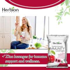 Herbion Naturals Immunity Lozenges with Zinc, vitamin-C & Echinacea, source of Antioxidant, help Maintain & Support Immune System, promote Good Health for adults & kids 6+, 25 CT, Cherry Flavour