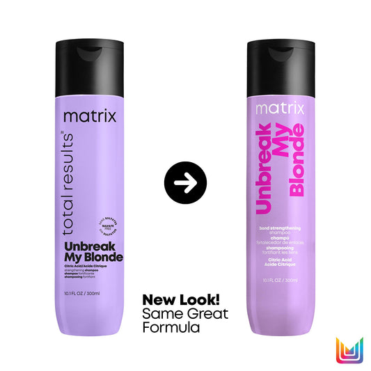 Matrix Hair Shampoo, Unbreak My Blonde Strengthening Shampoo, Repairs and Adds Softness and Shine, For Damaged, Lightened and Over Processed Hair, Sulfate-Free, 300ml (Packaging May Vary)