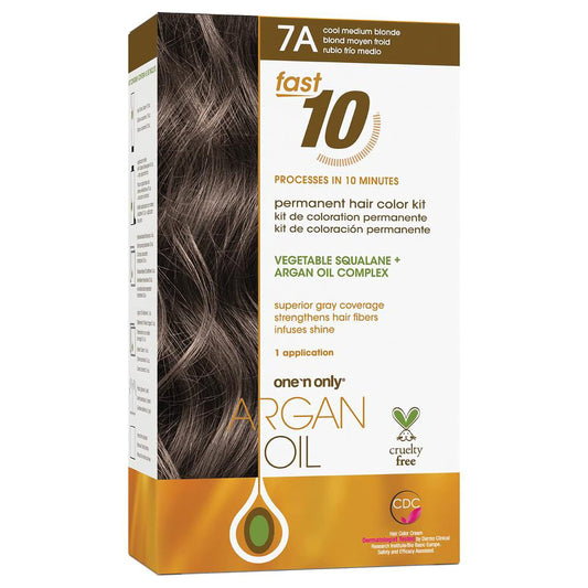 One n Only Argan Oil Fast 10 Permanent Hair Color Kit - 7A Cool Medium Blonde Hair Color Unisex 1 Pc