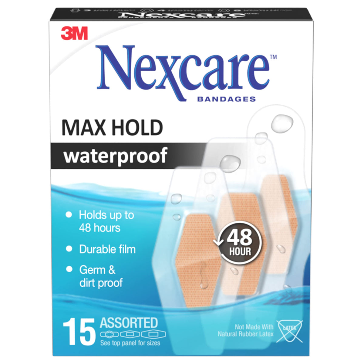 Nexcare™ Max Hold Waterproof Bandages, Assorted 15c